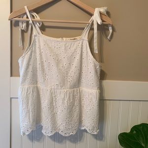 Eyelet blouse with tie straps